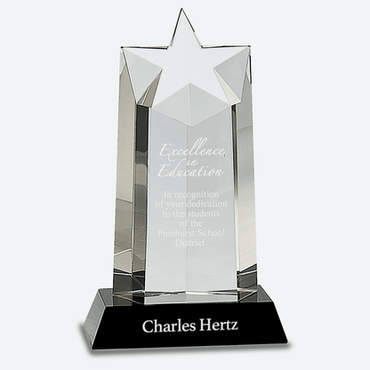 Crystal Star Column on Black Pedestal Base