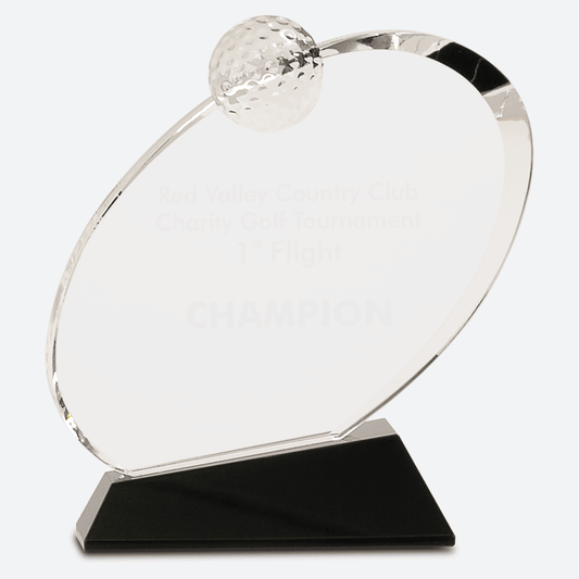Clear Crystal Oblong Golf Award on Black Crystal Base