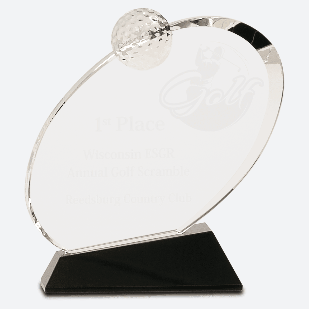 Clear Crystal Oblong Golf Award on Black Crystal Base