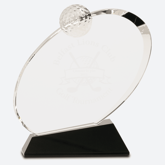 Clear Crystal Oblong Golf Award on Black Crystal Base