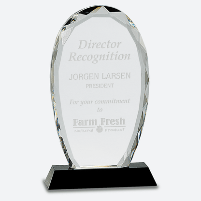 Oval Facet Crystal on Black Pedestal Base