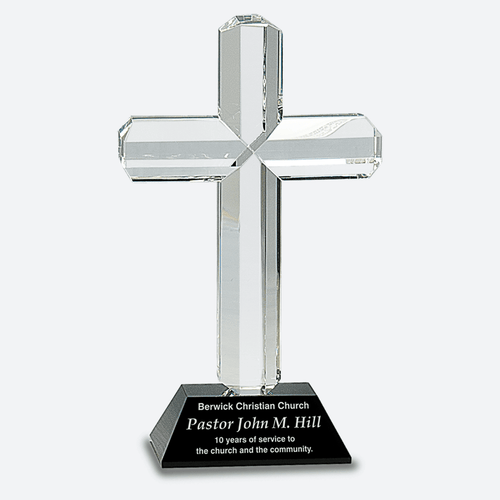 Crystal Cross on Black Pedestal Base