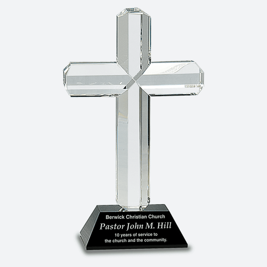Crystal Cross on Black Pedestal Base