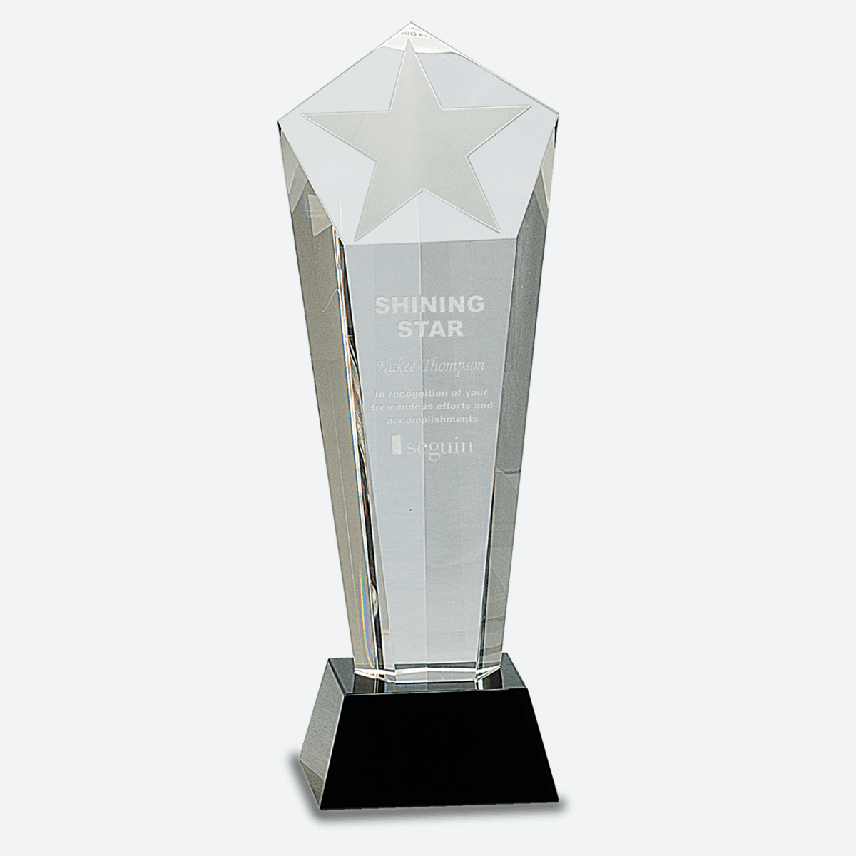 Crystal Frosted Star Column on Black Pedestal Base