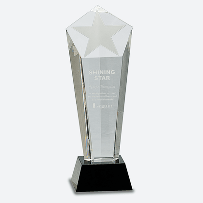 Crystal Frosted Star Column on Black Pedestal Base