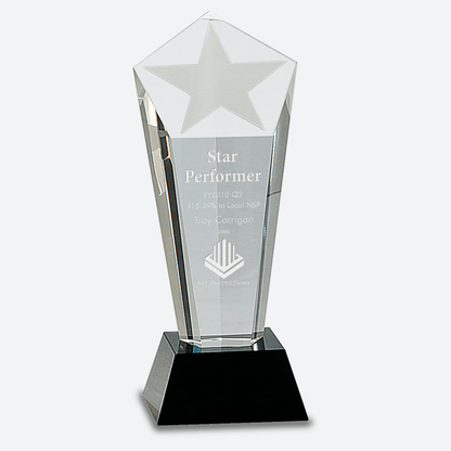 Crystal Frosted Star Column on Black Pedestal Base