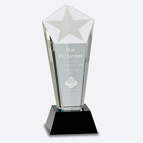 Crystal Frosted Star Column on Black Pedestal Base