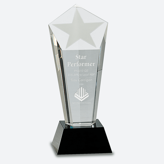 Crystal Frosted Star Column on Black Pedestal Base