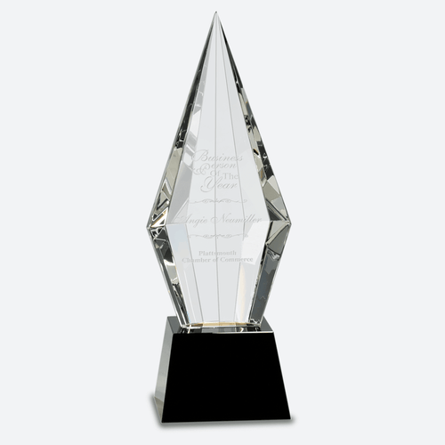 Obelisk Facet Crystal on Black Pedestal Base