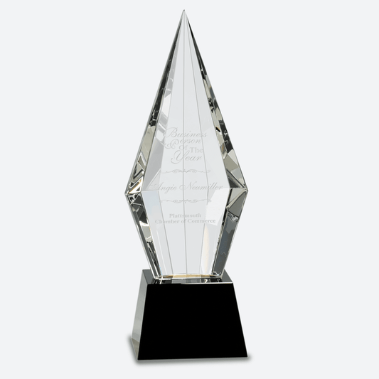Obelisk Facet Crystal on Black Pedestal Base