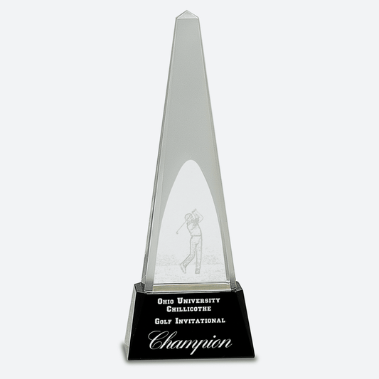 Clear Crystal 3D Golf Spire on Black Pedestal Base
