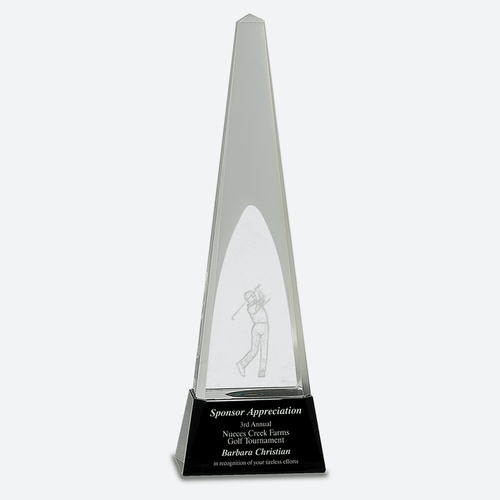Clear Crystal 3D Golf Spire on Black Pedestal Base