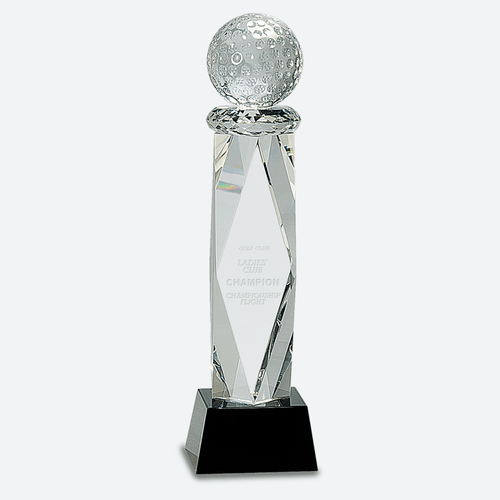 Clear Crystal Golf Ball on Facet Column with Black Base