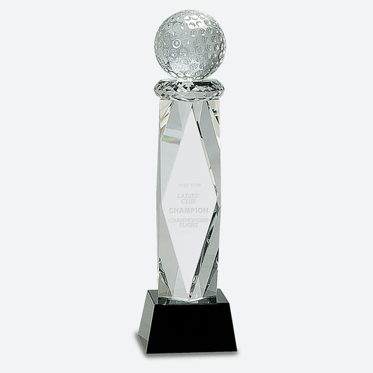 Clear Crystal Golf Ball on Facet Column with Black Base
