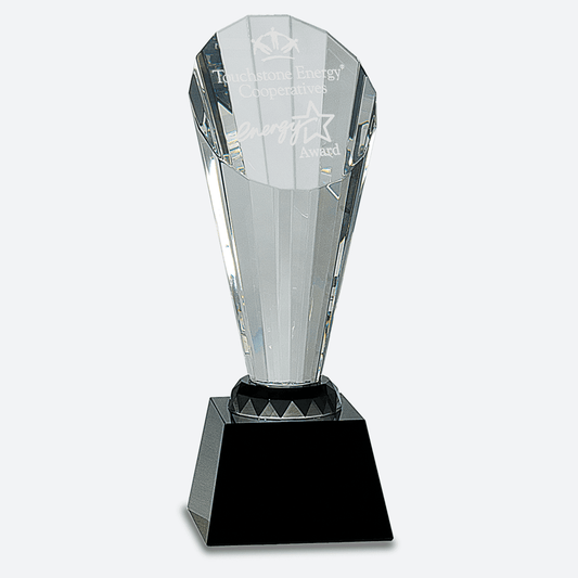 Clear Crystal Faceted Rising Spire on Black Base
