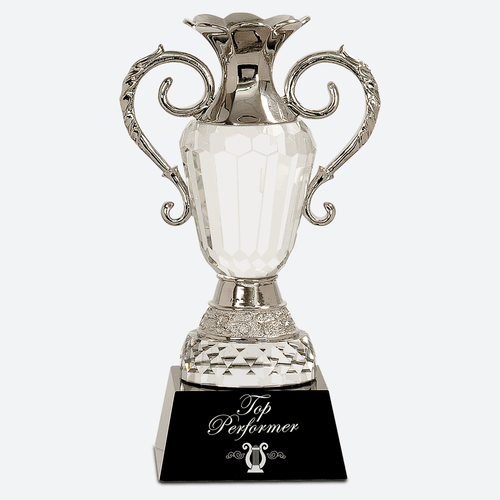 Crystal Cup with Silver Metal Handles on Black Pedestal Base
