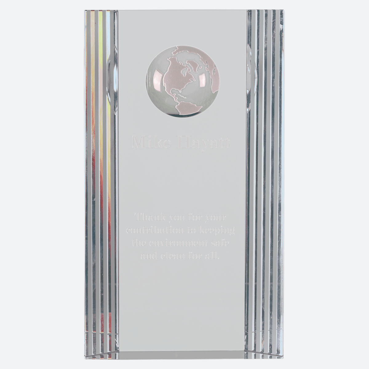Clear Crystal Rectangle with Globe Etching
