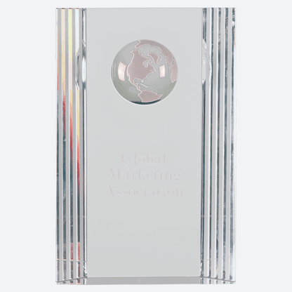 Clear Crystal Rectangle with Globe Etching