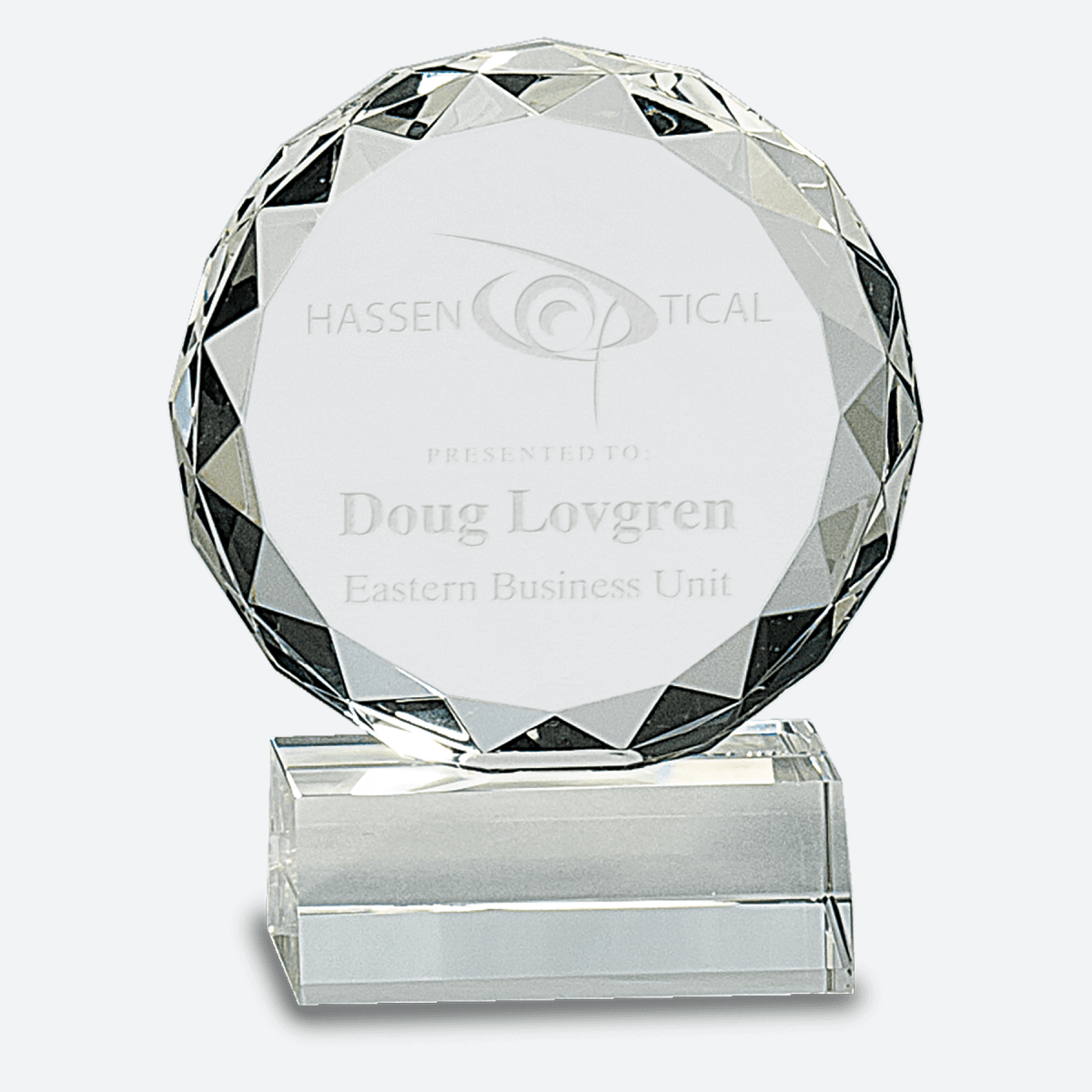 Round Facet Crystal on Clear Pedestal Base