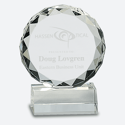 Round Facet Crystal on Clear Pedestal Base