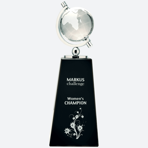 Crystal Spinning Globe on Black Pedestal Base