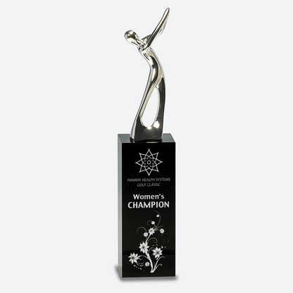 Silver Metal Golf Figure on Black Crystal Pedestal