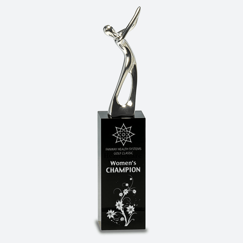 Silver Metal Golf Figure on Black Crystal Pedestal
