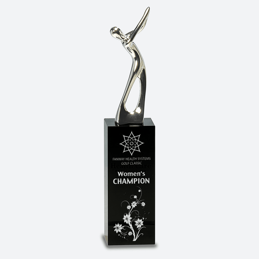 Silver Metal Golf Figure on Black Crystal Pedestal