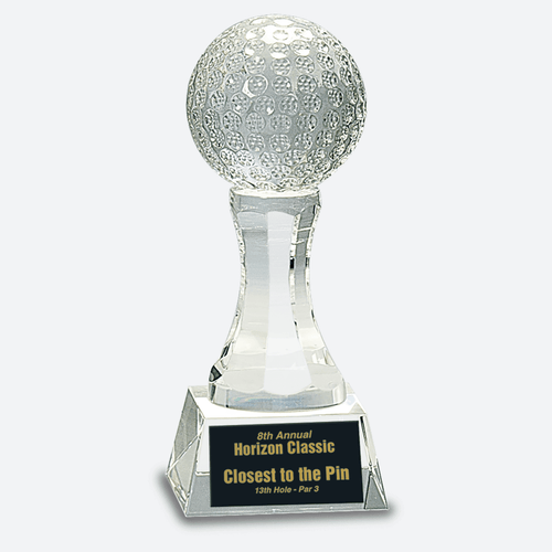 Crystal Golf Ball on Clear Pedestal Base