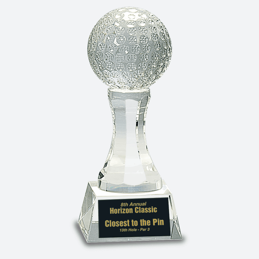 Crystal Golf Ball on Clear Pedestal Base