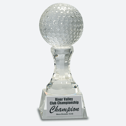 Crystal Golf Ball on Clear Pedestal Base