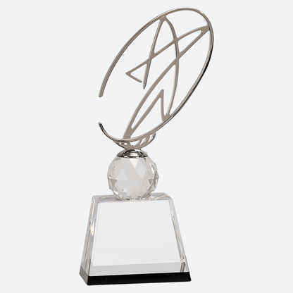 Clear and Black Crystal Award with Silver Metal Oval Star