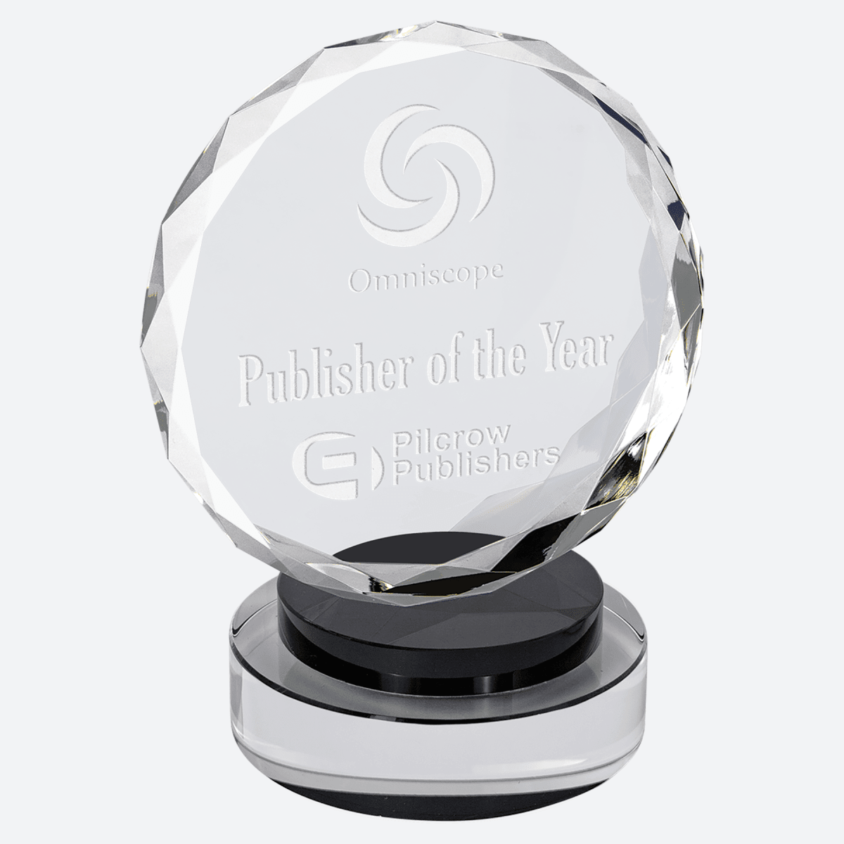 Round Facet Crystal on Black and Clear Round Base