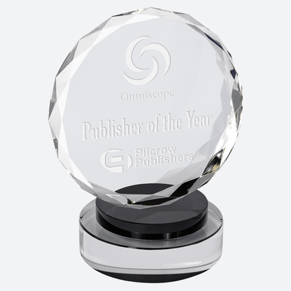 Round Facet Crystal on Black and Clear Round Base