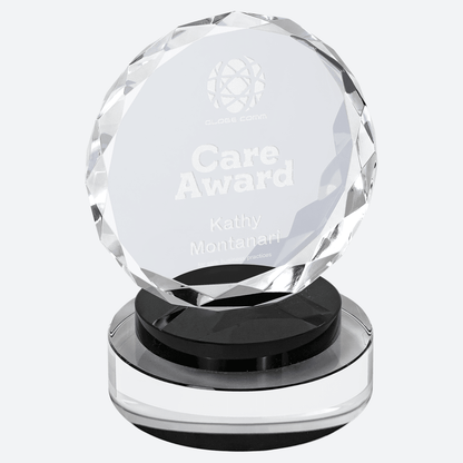 Round Facet Crystal on Black and Clear Round Base