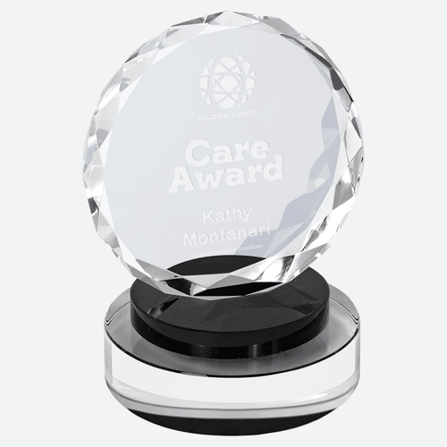 Round Facet Crystal on Black and Clear Round Base