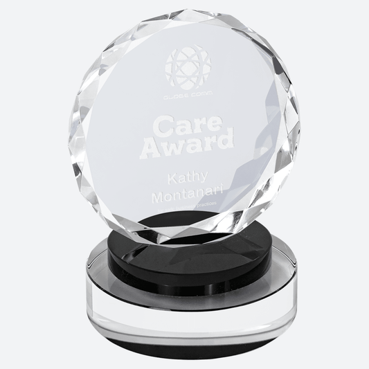 Round Facet Crystal on Black and Clear Round Base