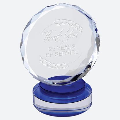 Round Facet Crystal on Blue and Clear Round Base