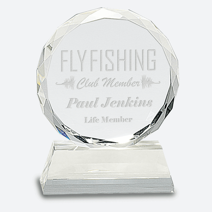 Round Facet Crystal on Clear Pedestal Base