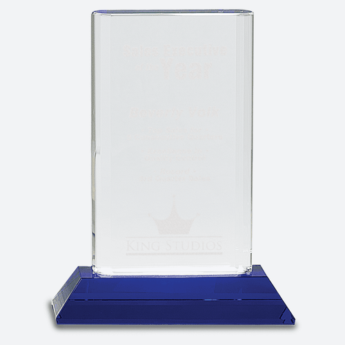 Crystal Cylinder on Blue Pedestal Base