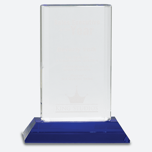Crystal Cylinder on Blue Pedestal Base