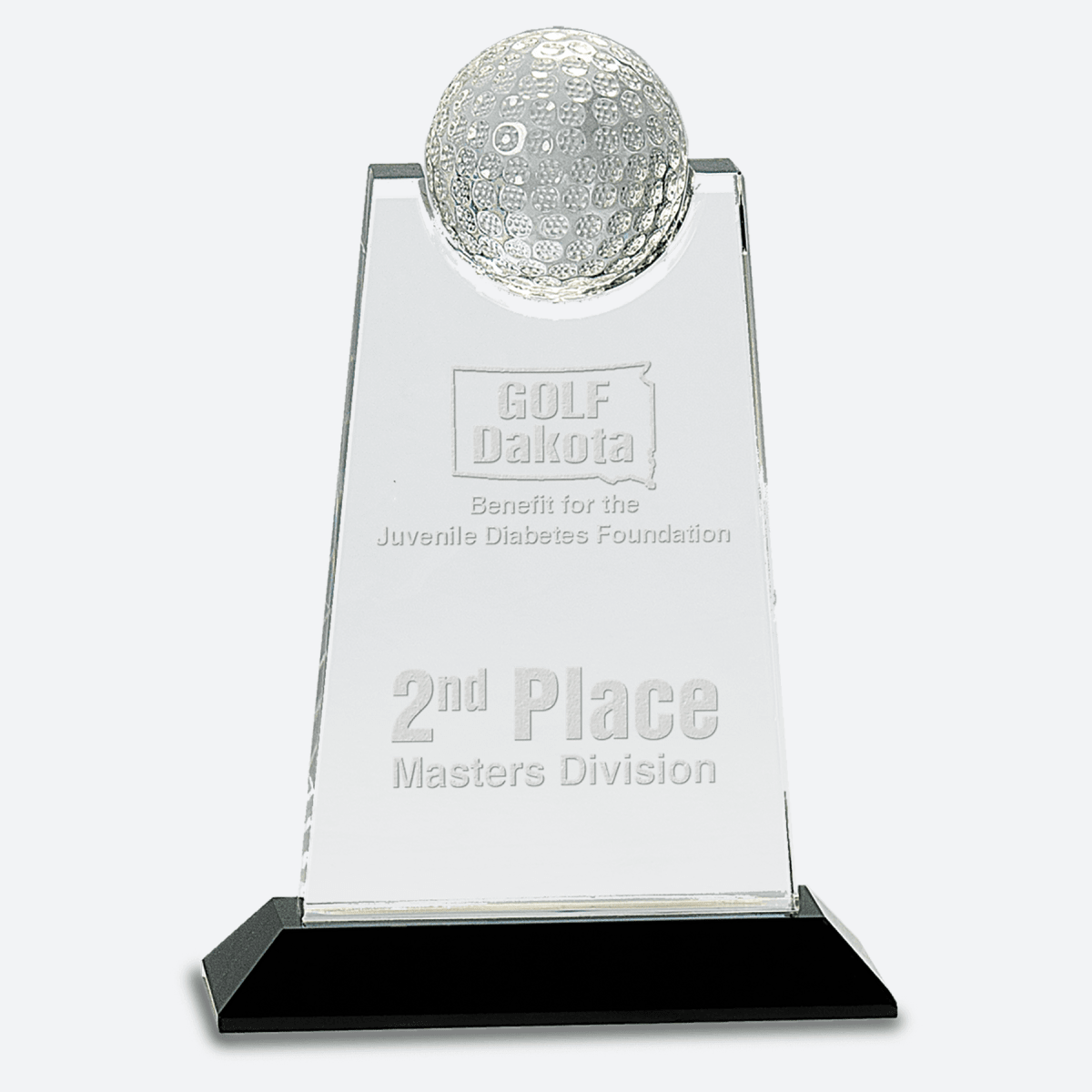 Clear Crystal Tablet with Inset Golf Ball on Black Pedestal Base