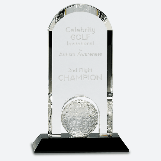 Clear Crystal Dome with Inset Golf Ball on Black Pedestal Base