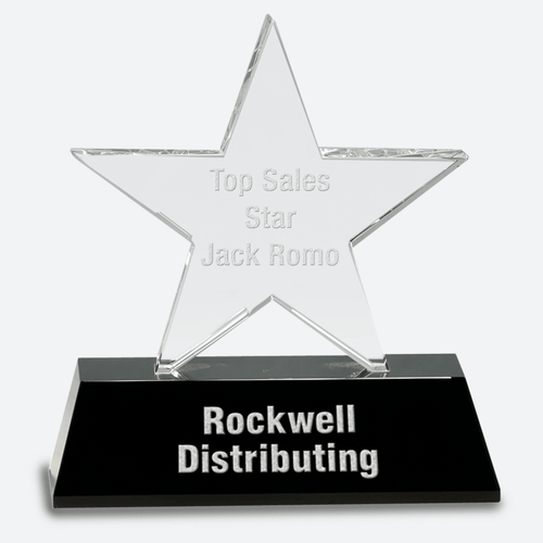 Clear Crystal Star on Black Pedestal Base
