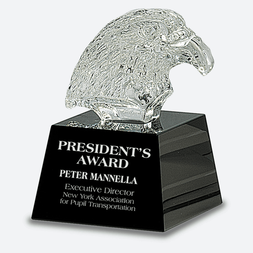 Clear Crystal Eagle Head on Black Pedestal Base