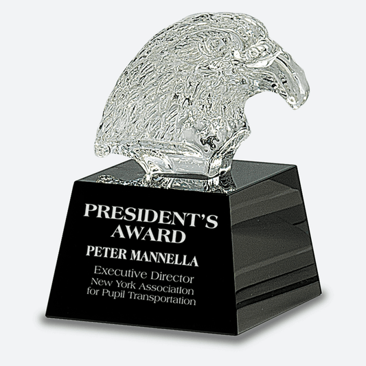 Clear Crystal Eagle Head on Black Pedestal Base