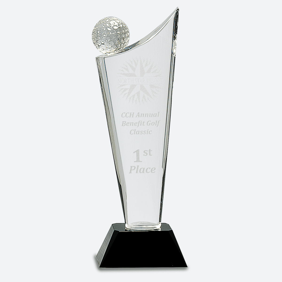 Clear Crystal Golf Wave on Black Pedestal Base