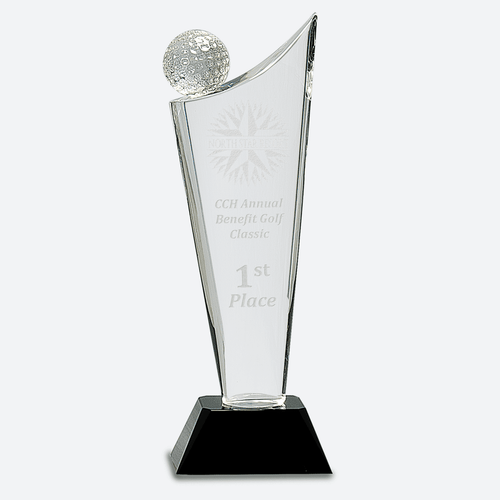 Clear Crystal Golf Wave on Black Pedestal Base