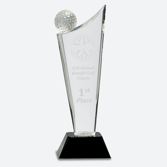 Clear Crystal Golf Wave on Black Pedestal Base