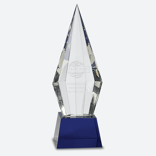 Obelisk Facet Crystal on Blue Pedestal Base